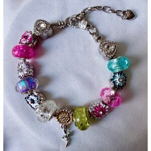 Pandora-like Flower Themed Bead Charm Fits Snake Chain Bracelet